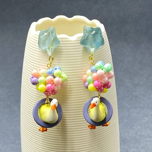 Resin Duck Dangle Earrings - 65438
