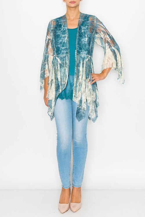 Classic All Lace Cardigan with Tiered Layers - 4618 Bg Denim