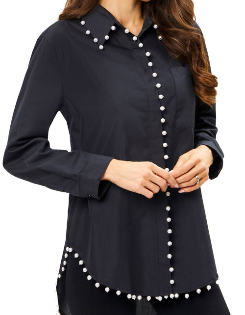 2330B - Black Button Down Pearl Top