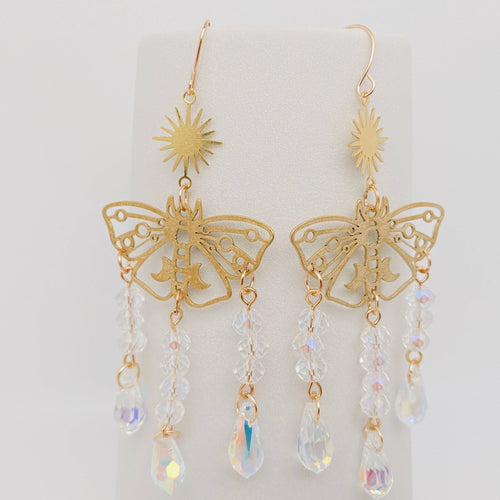 Butterfly Wings Glass Drops Tassel Pendant Earrings