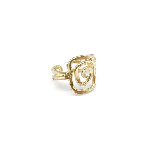 Gold Plated Adjustable Ring - Square Spiral