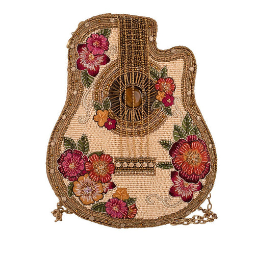 Garden Tour Guitar Floral Beaded Crossbody Handbag