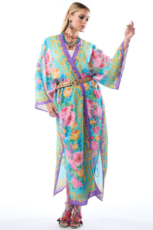 Blossom Maxi Kimono - Aqua Floral | Boho Romantic Open Robe