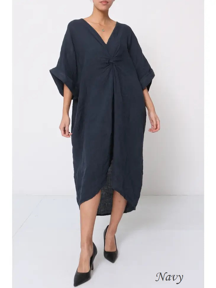 71855 Twist Front Dress- 100% Linen