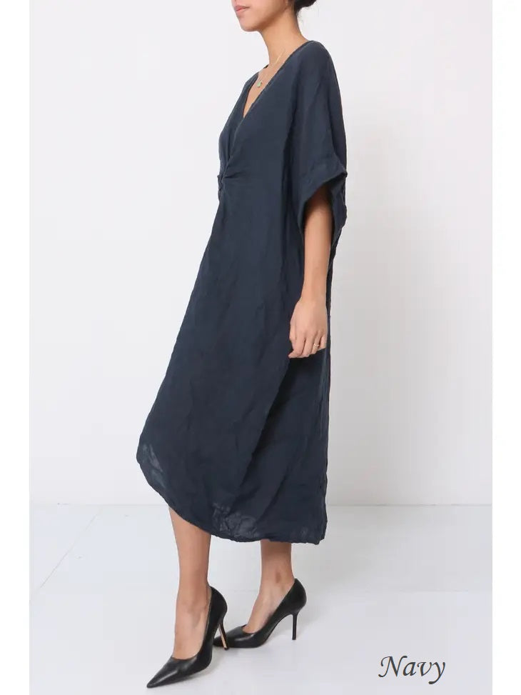 71855 Twist Front Dress- 100% Linen