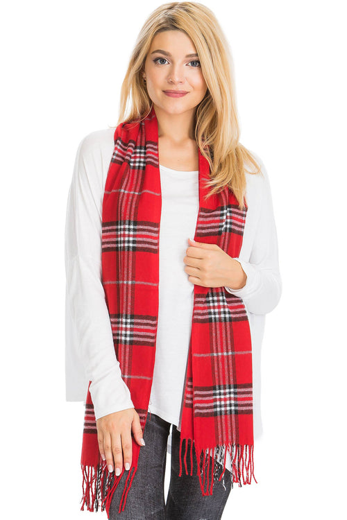 Plaid Check Faux Cashmere Oblong Wrap Scarf