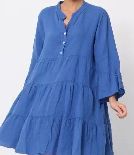 7200 Short Ruffled Linen Dress