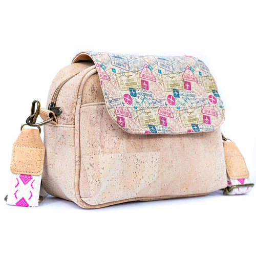 Natural Cork Crossbody Bag 276 Passport Stamp