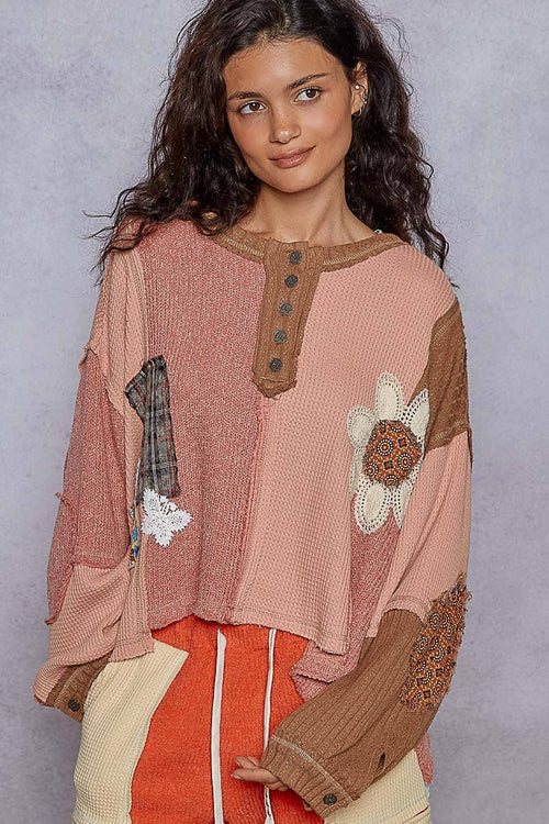 Floral Patch Oversized Knit Top YKT128A