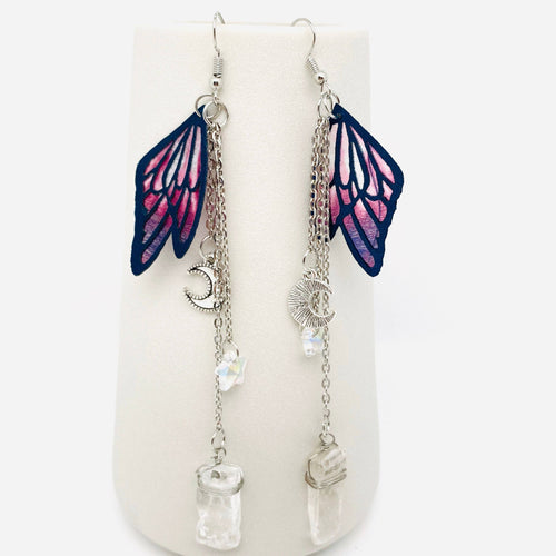 Crystal Pendant Earrings Purple Butterfly Wings,Moon,Star