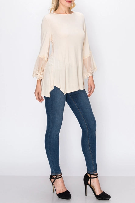 4480 Lace Trimmed Sleeve Top