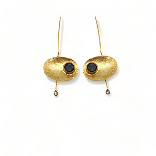 Gold-Plated Handmade Earrings with Black Onyx Stones