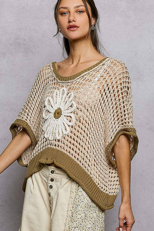 Round Neck Sleeveless Floral Sweater Top UST336