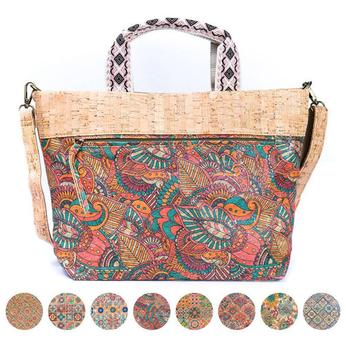 Natural Cork Tote with Printed Design and Cotton Woven Handles 087