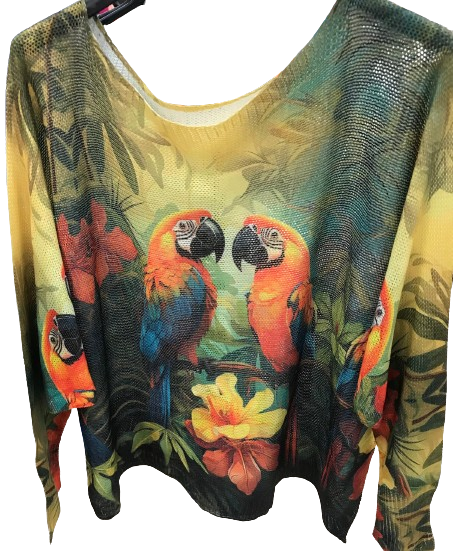 Z325 Parrots Art Layering Sweater With Stretch