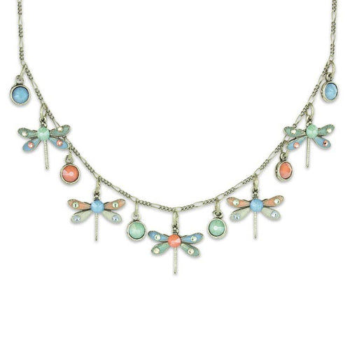 Spring Pastel Rainbow Dragonfly Crystal Necklace