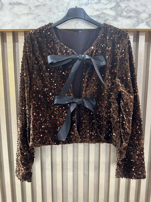 Italian Sparkle Sequin Bow Cardigan