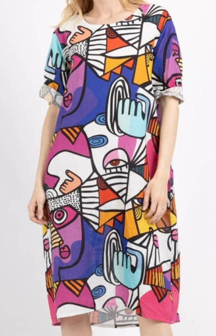 2822 Linen Dress Abstract