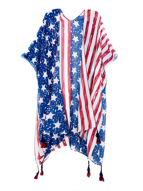 Red-Blue Star & Stripe Kimono with Tassels 62615 FLAG