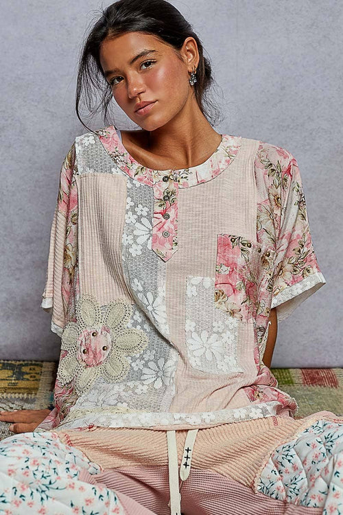 Floral Knit Rib Top YKT1394