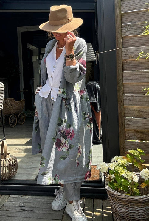 1142 Floral Linen Jacket with Pockets