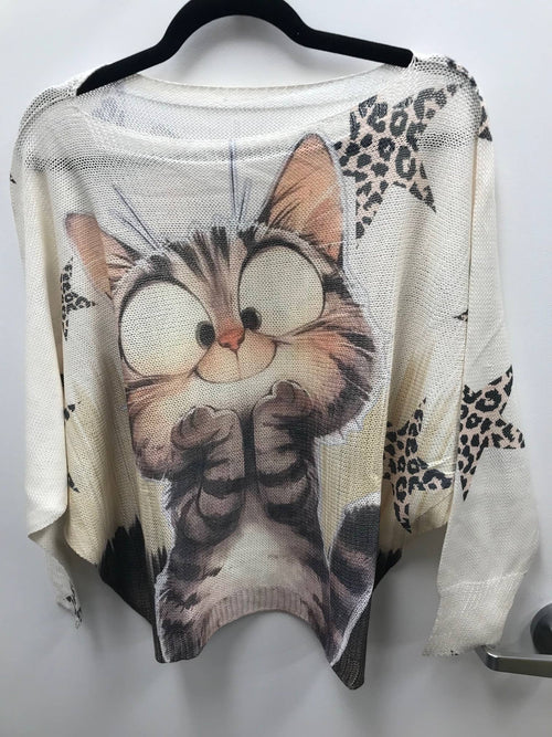 POCATG The Cutest Cat Knit Printed Sweater