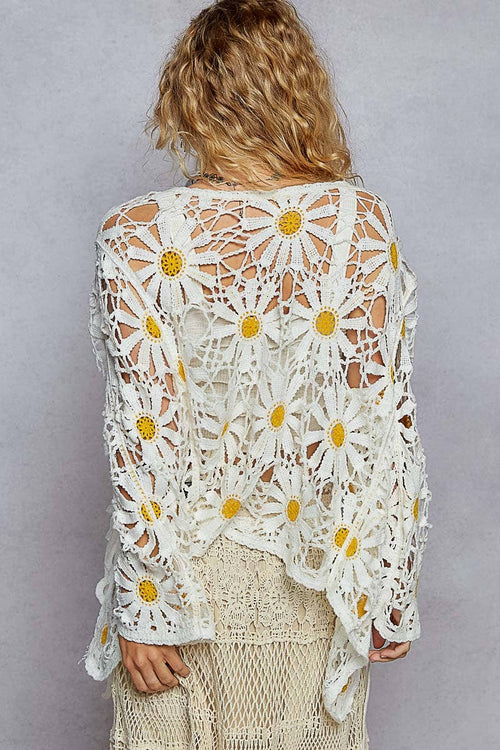 Long Sleeve V Neck Crochet Flower Cardigan SMC98