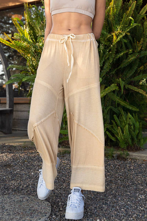 Contrast Ribbed Casual Knit Culottes Pants TKP20