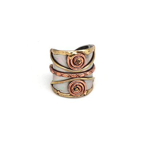R057 Artisan Band Mixed Metal Cuff Ring