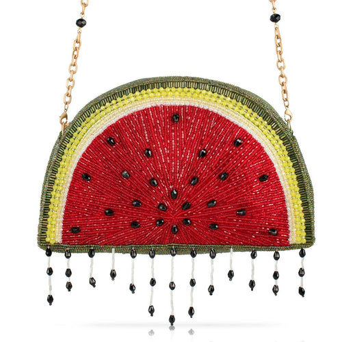 Hello Watermelon Beaded Watermelon Slice Crossbody Handbag