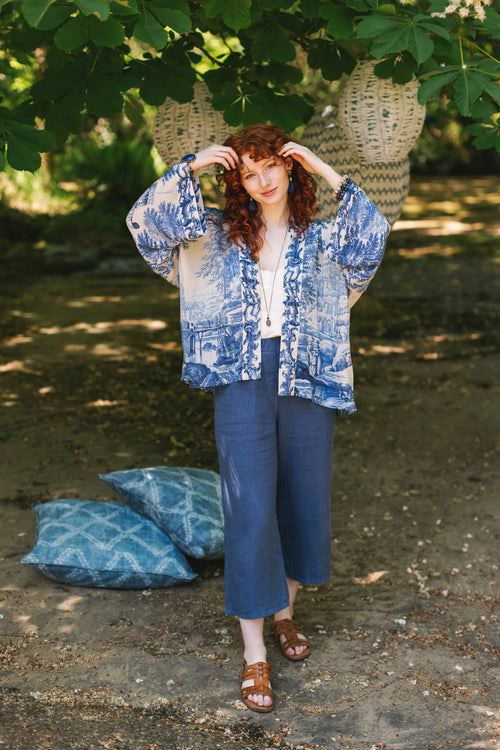 Let The Light In Pixie Duster Cropped Kimono w/ Delft Print