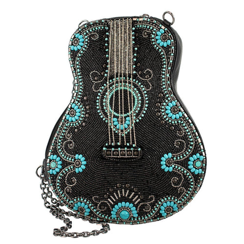 Turquoise Tune Guitar Shaped Beaded Crossbody Handbag