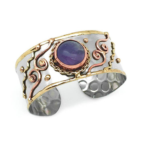 Mixed Metal Cuff Bracelet - Amethyst B096