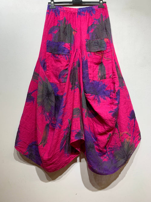 6633B Linen Skirt with Watercolor Print
