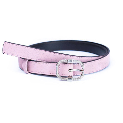 Women’s Slim Cork Belt with Textured Silver Buckle L-1063
