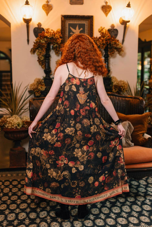 Heart of Gold Bohéme Long Maxi Slip Dress w/ Sacred Heart