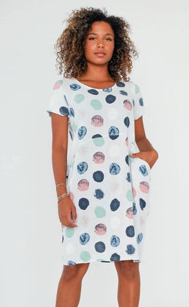 100% Linen Watercolor Dots Dress 3533 Sale!