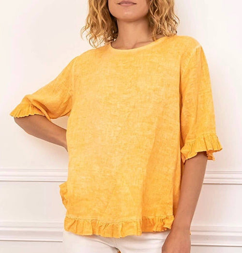 21925 Linen Ruffle Top