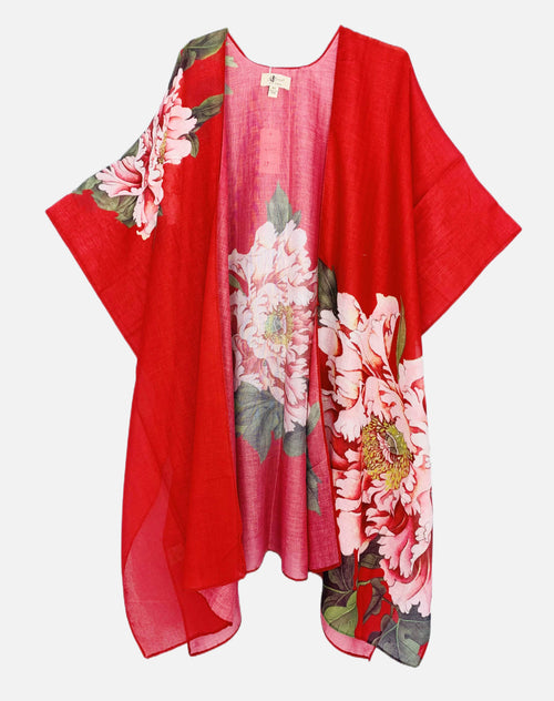 Red-Multi Peony Kimono 62645