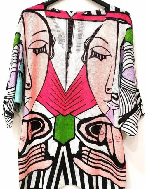 R211 Art Layering Sweater Pink Picasso With Stretch