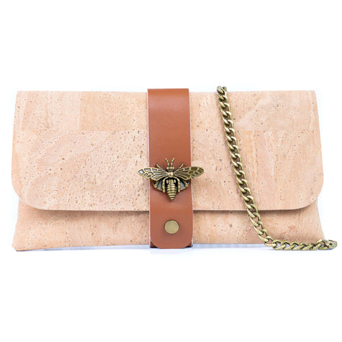 Natural Cork Crossbody Wallet with Chain Strap & Bee Charm 2372