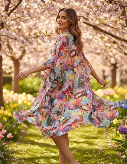 JC091776 Colorful Multicolor Butterfly June Bug Kimono Cover-Up