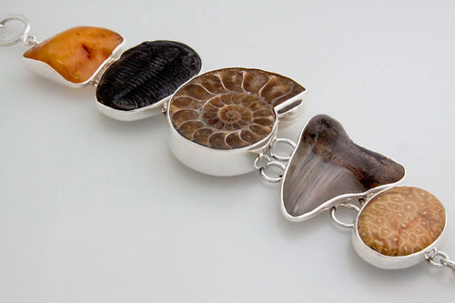 Sterling Silver Multi-Fossil Bracelet