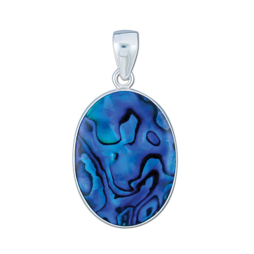 Sterling Silver Oval Blue Abalone Necklace