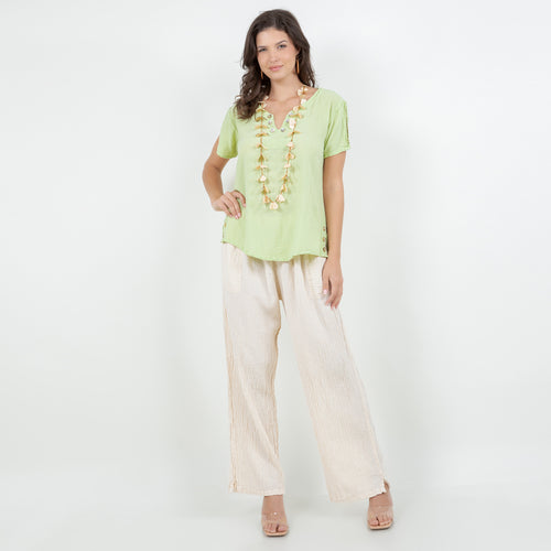 Lauren Top- Scoop Bottom with Button Details 100% Cotton Gauze Sale Colors