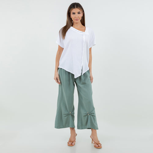 Bebe Cotton Gauze Pant with Button Details