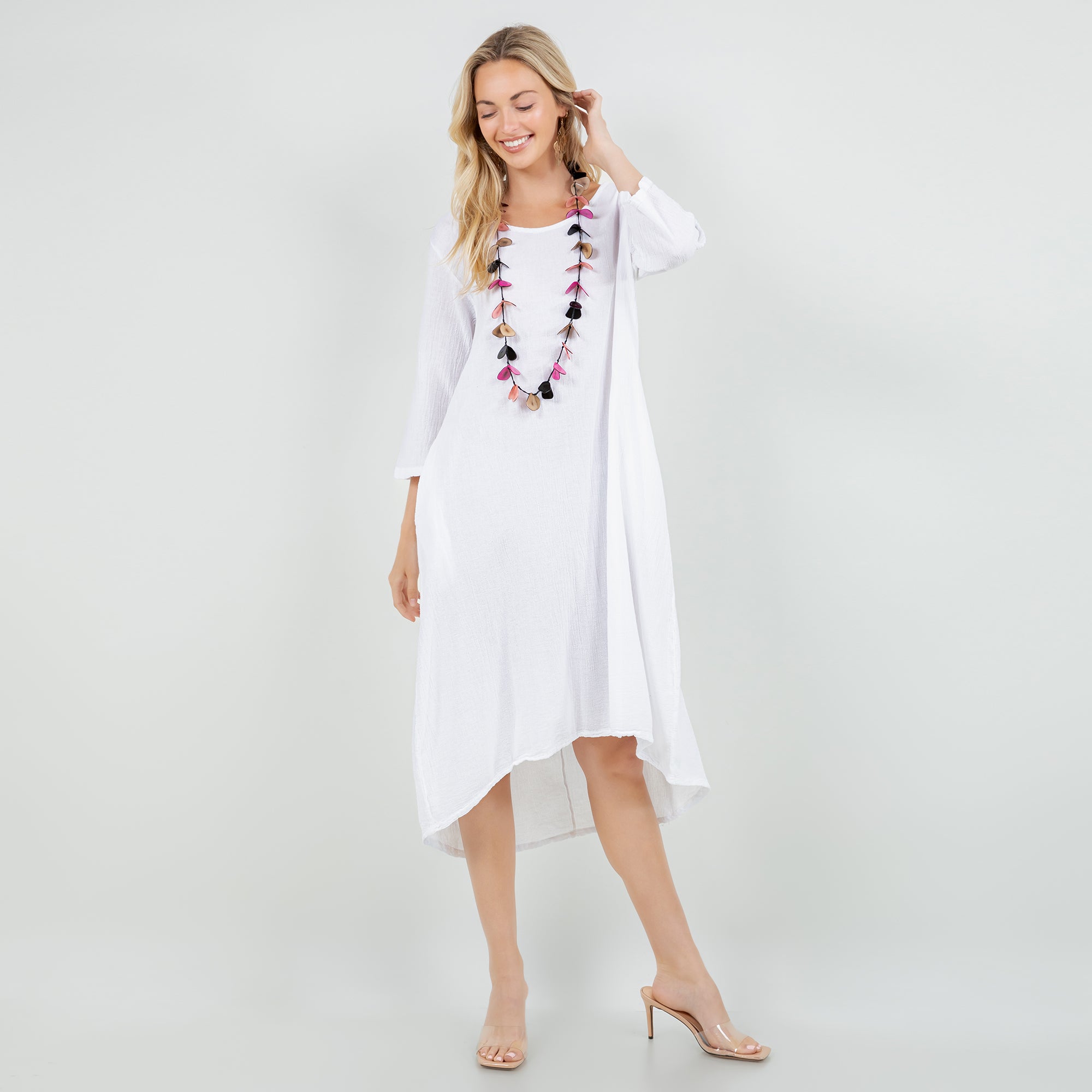 Ellen Our Hi-Low Cotton Gauze Dress with Sleeves and Pockets Cottonways Ellen Our Hi-Low Cotton Gauze Dress with Sleeves and Pockets Cottonways