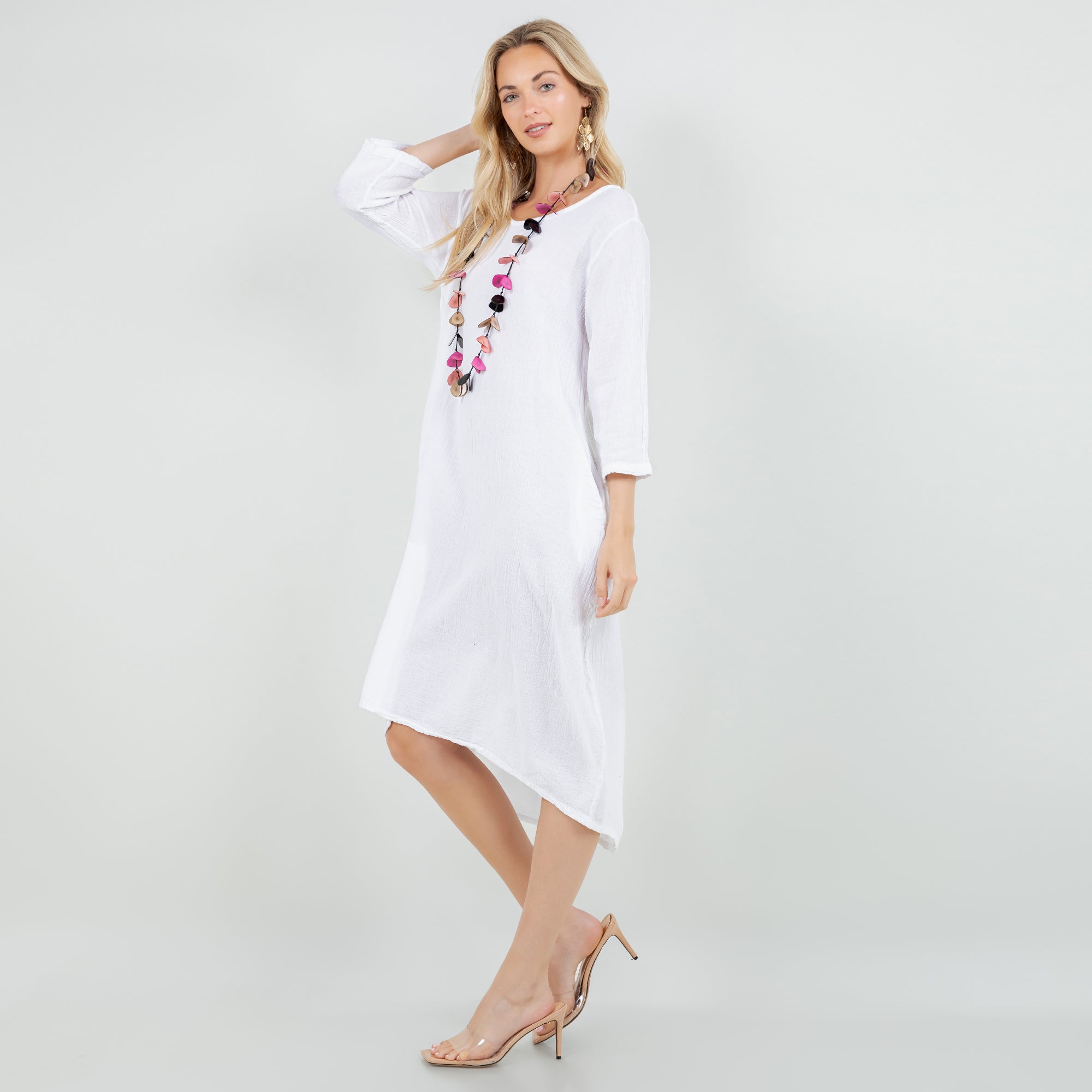 Ellen Our Hi-Low Cotton Gauze Dress with Sleeves and Pockets Cottonways Ellen Our Hi-Low Cotton Gauze Dress with Sleeves and Pockets Cottonways