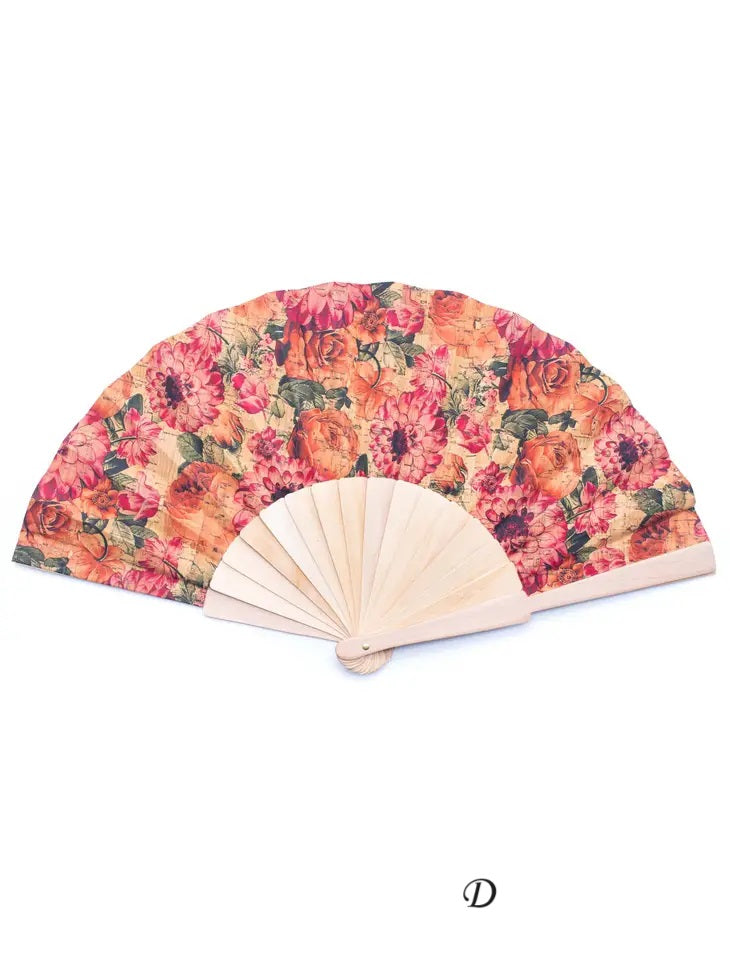 Cork Antique Wooden Folding Hand Fan with Box - 863