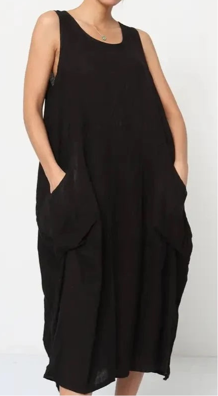 Layering Dress with Pockets Bubble Dress in 100% Linen 8466